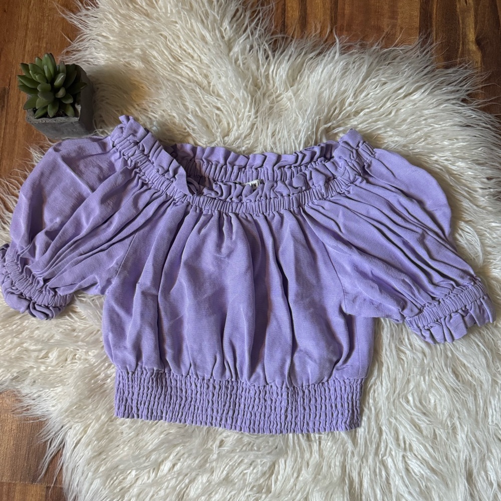 Alice + Olivia Caprina Off Shoulder Smocked Top Lavender